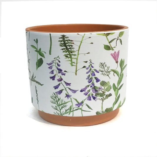 Pot, 6in, Ceramic, Pink & Purple Flowers