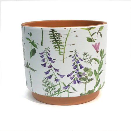 Pot, 6in, Ceramic, Pink & Purple Flowers