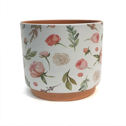 Pot, 6in, Ceramic, Pink Roses