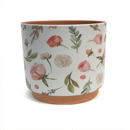 Pot, 6in, Ceramic, Pink Roses