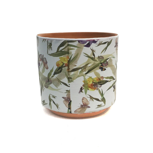 Pot, 4in, Ceramic, Inscets & Flowers