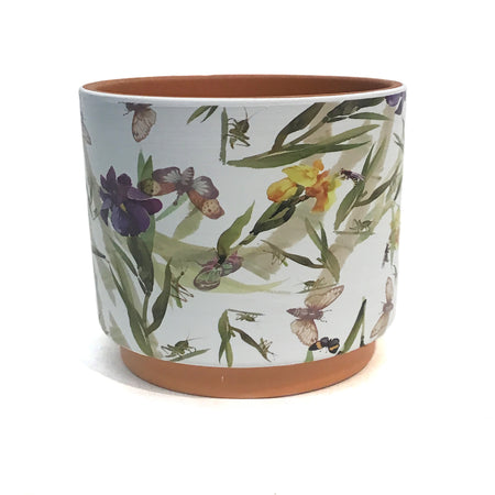 Pot, 6in, Ceramic, Insects & Flowets