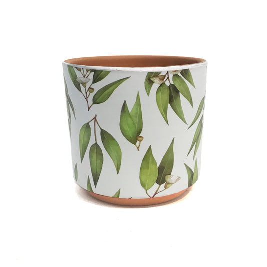Pot, 4in, Ceramic, Green Leaves
