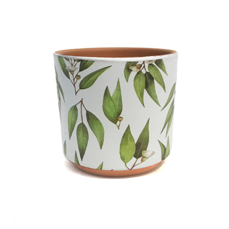 Pot, 4in, Ceramic, Green Leaves