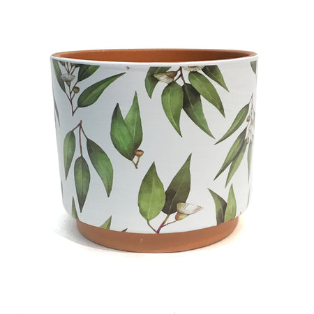 Pot, 6in, Ceramic, Green Leaves