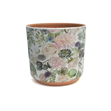 Pot, 4in, Ceramic, Blue & Green Flowers