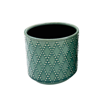 Pot, 4in, Ceramic, Green Diamonds, Joliane