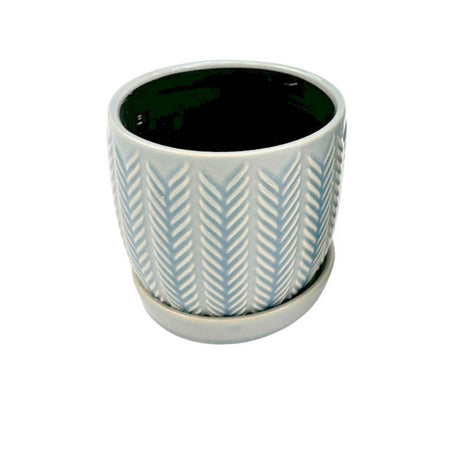 Pot, 4in, Ceramic, Light Blue, Charissa, W/ Saucer