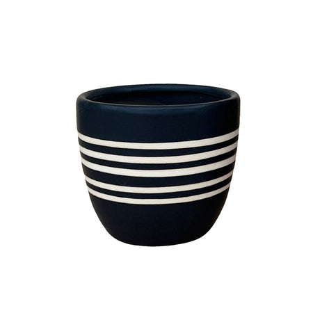 Pot, 4in, Ceramic, Black/White Striped, Isha