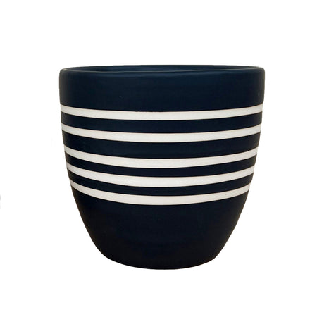 Pot, 6in, Ceramic, Black/White Striped, Isha