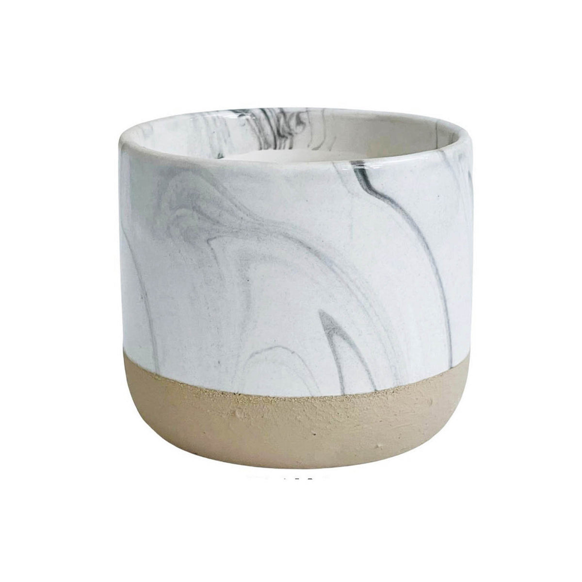 Pot, 6in, Ceramic, Marble & Beige