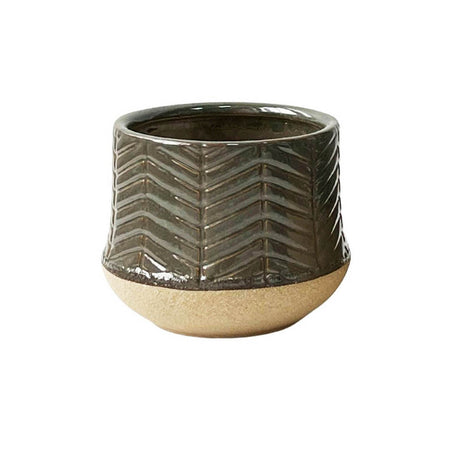 Pot, 4in, Ceramic, Chevron, Olive