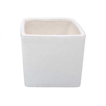 Pot, 6in, Ceramic, White Terracotta Cube