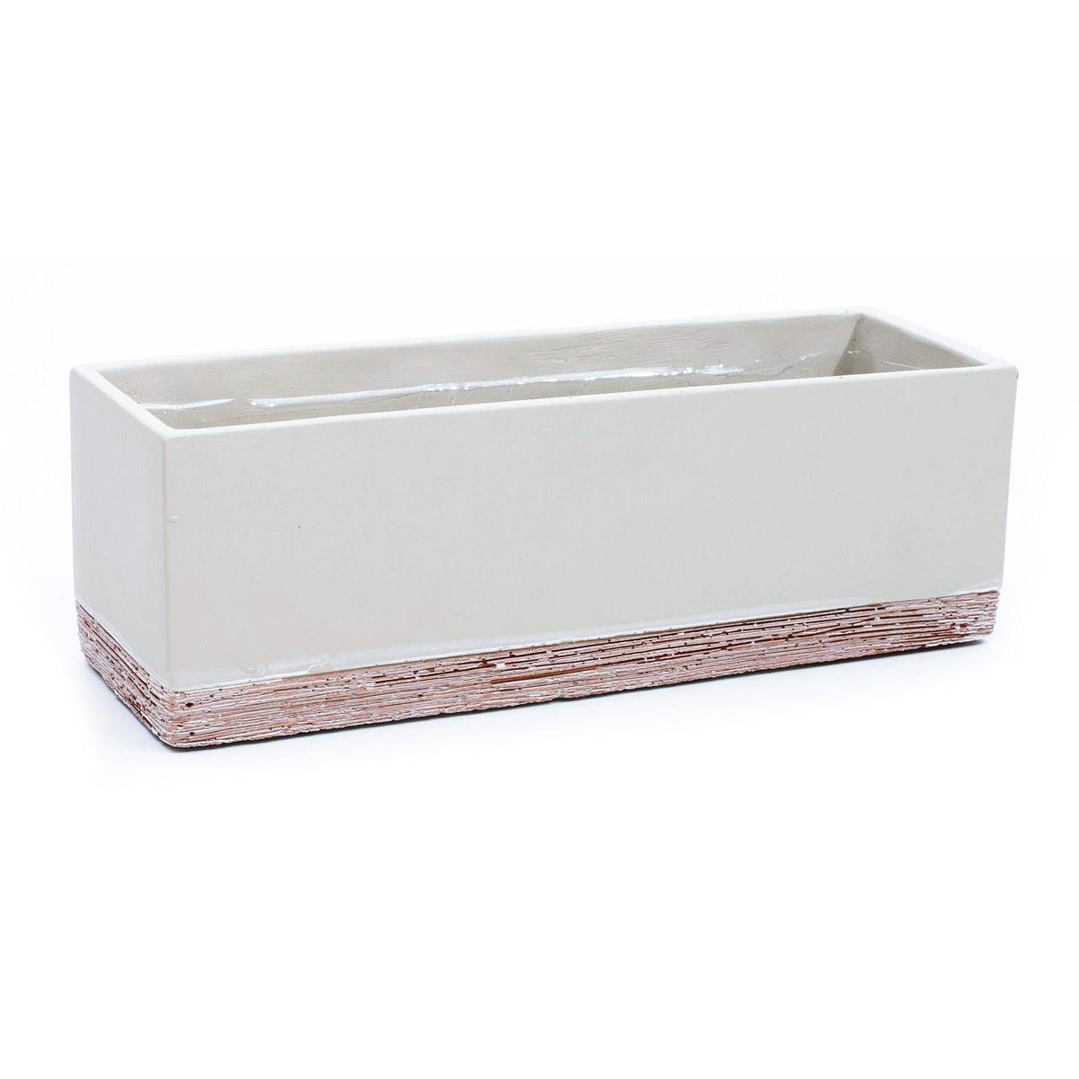 Pot, 12x4in, Cement Rectangle, White, Geri