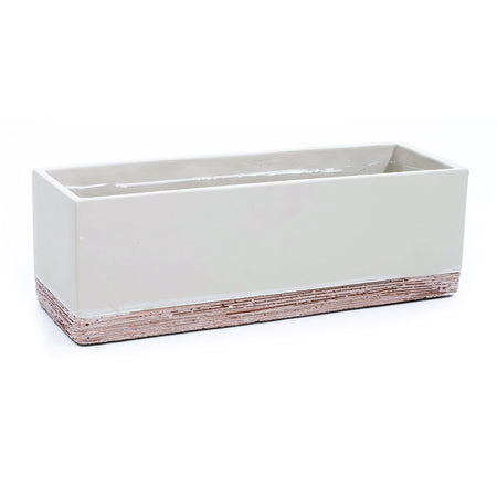 Pot, 12x4in, Cement Rectangle, White, Geri