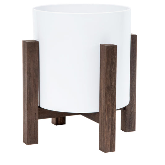 Pot With Palnt Stand, 6in, Brown Paulownia
