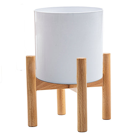 Pot With Palnt Stand, 6in, Natural Beech Wood