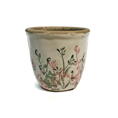 Pot, 4in, Ceramic, Antique Flowers