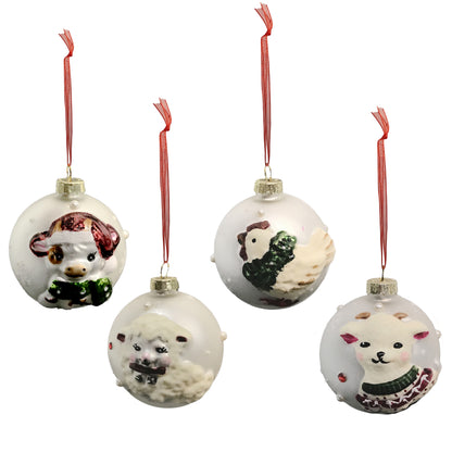 Ornament, Winter White, 4 Assorted