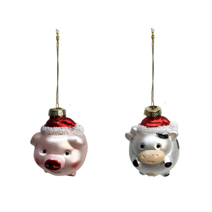Ornament, Glass, Farm Animals, 2 Assorted
