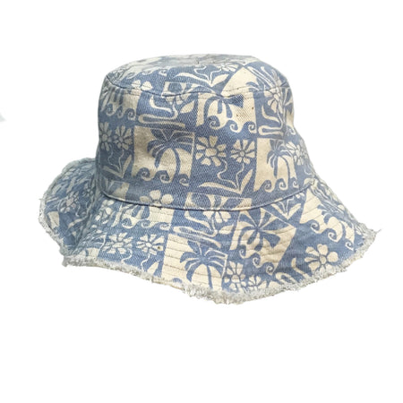 Ladies Bucket Hat, Tallow, Dusty Blue, Medium