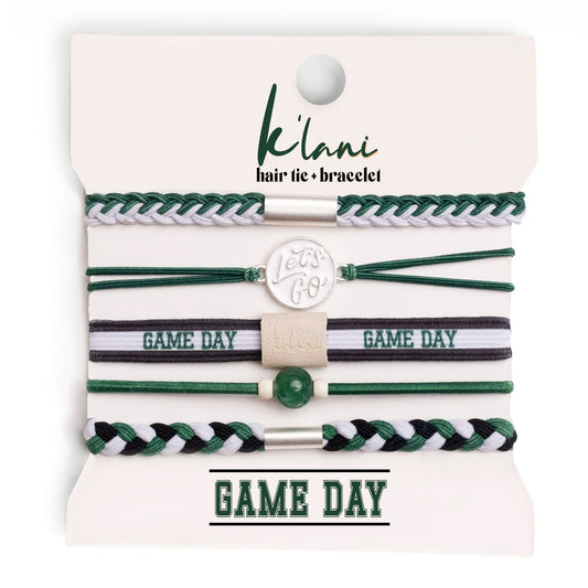 K'lani Hair Tie + Bracelet - Green Game Day, Med
