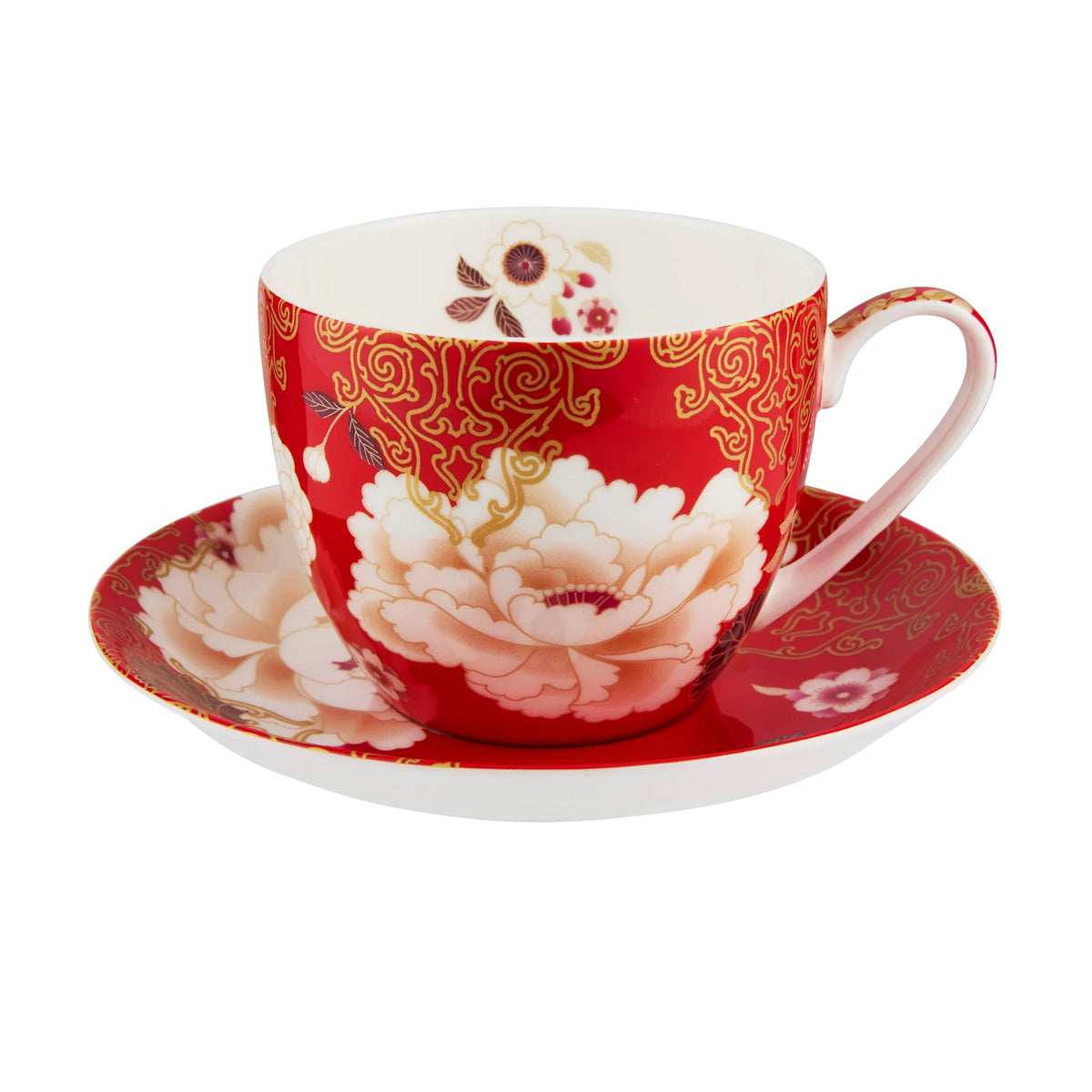 Cup & Saucer, Ceramic, Kimono, Red, 480ml