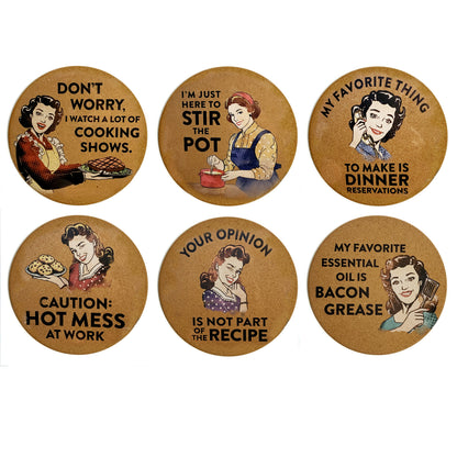 Trivet, cork, Humor, 6 Assorted