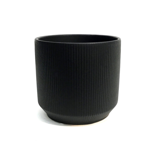 Pot, 4in, Dolomite, Matte Black Ribbed