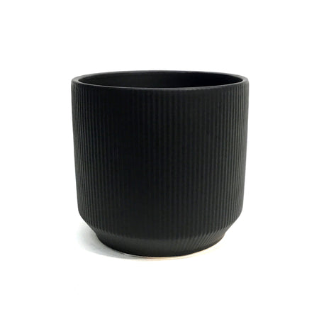 Pot, 4in, Dolomite, Matte Black Ribbed
