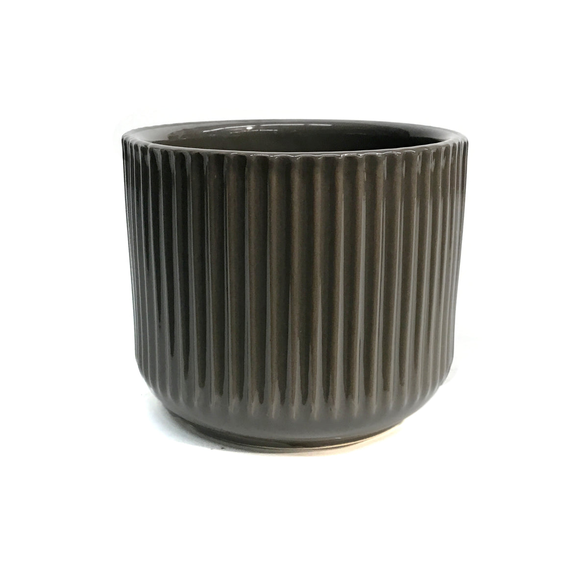 Pot, 4in, Ceramic, Ridged, Brown