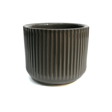 Pot, 4in, Ceramic, Ridged, Brown