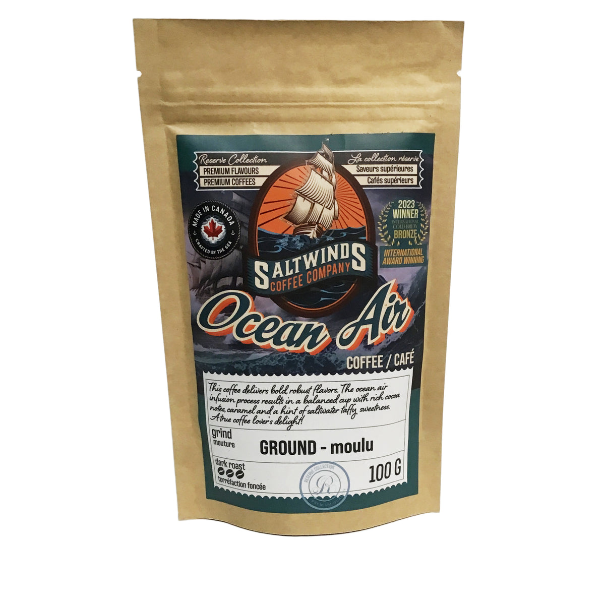 Coffee, 100g, Ocean Air, Medium-Dark Roast, Ground