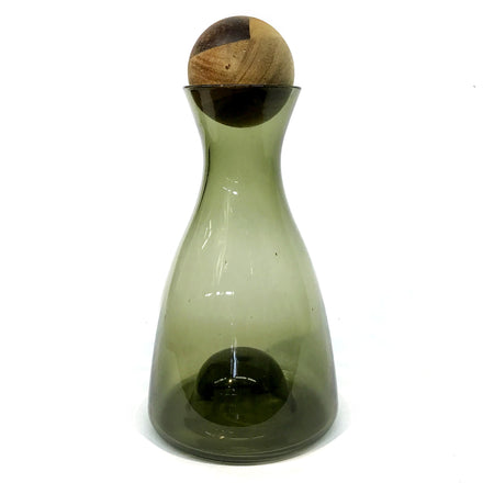 Carafe Glass W/ Acacia Lid, Smokey
