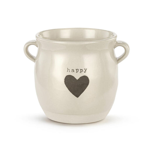 Pot, 4in, Stoneware, Happy Heart