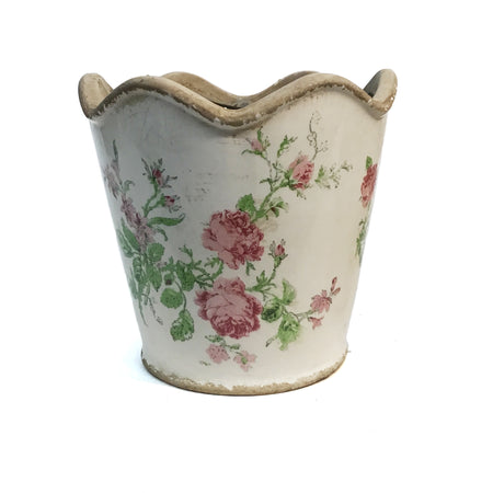 Pot, 7in, Ceramic, Distressed Pink Flowers