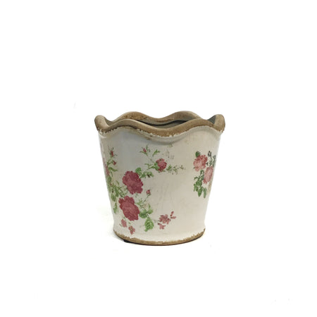 Pot, 4in, Ceramic, Distressed Pink Flowers