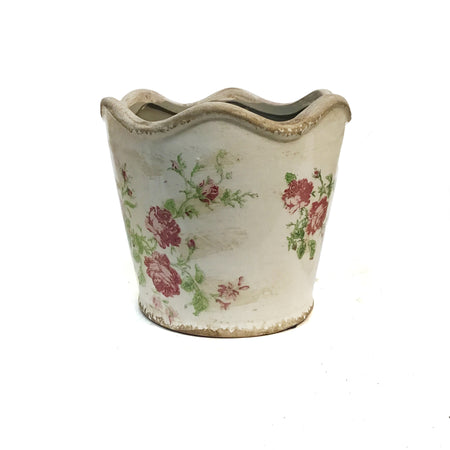 Pot, 6in, Ceramic, Distressed Pink Flowers