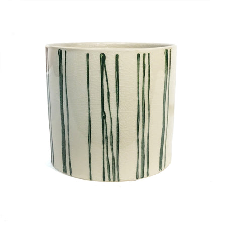 Pot, 5in, Ceramic, Green/White Lines