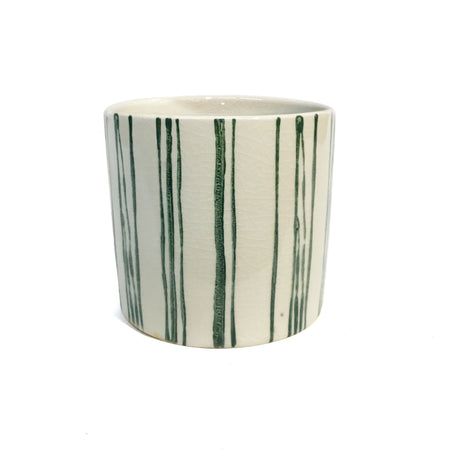 Pot, 4in, Ceramic, Green/White Lines