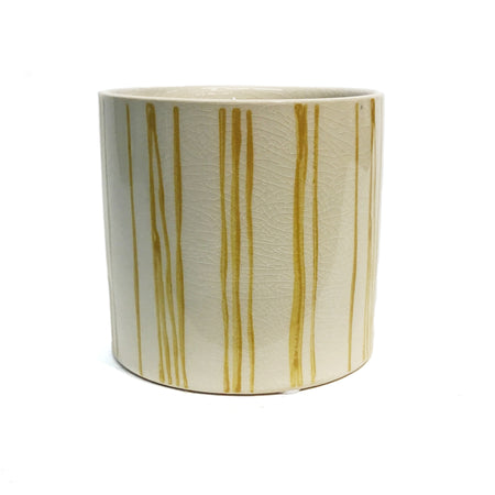 Pot, 5in, Ceramic, Yellow/White Lines