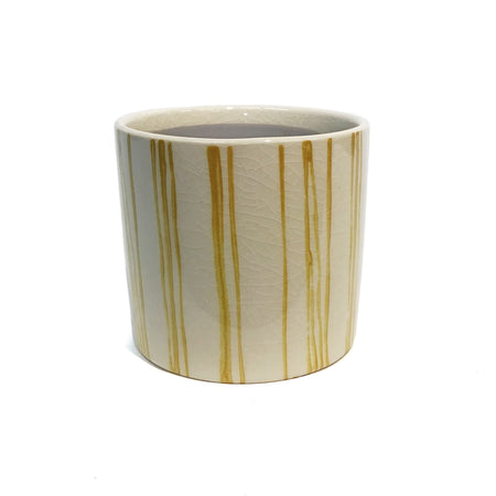 Pot, 4in, Ceramic, Yellow/White Lines