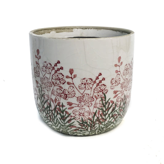 Pot, 5in, Ceramic, Grackle Glaze, Fushias