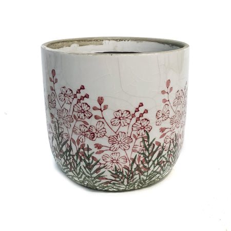 Pot, 5in, Ceramic, Grackle Glaze, Fushias