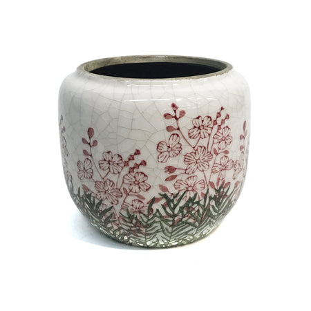 Pot, 5in, Ceramic, Round Grackle Glaze, Fushias