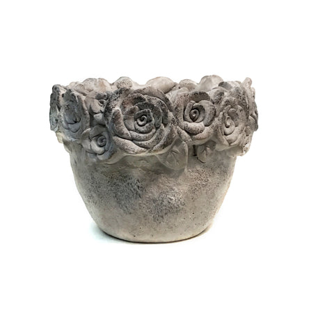 Pot, 7in, Cement, Flower Rim