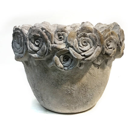 Pot, 9in, Cement, Flower Rim