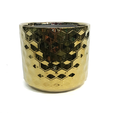 Pot, 6in, Ceramic, Gold Honeycomb