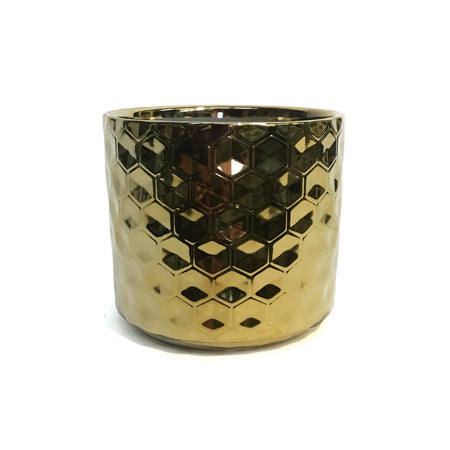 Pot, 5in, Ceramic, Gold Honeycomb