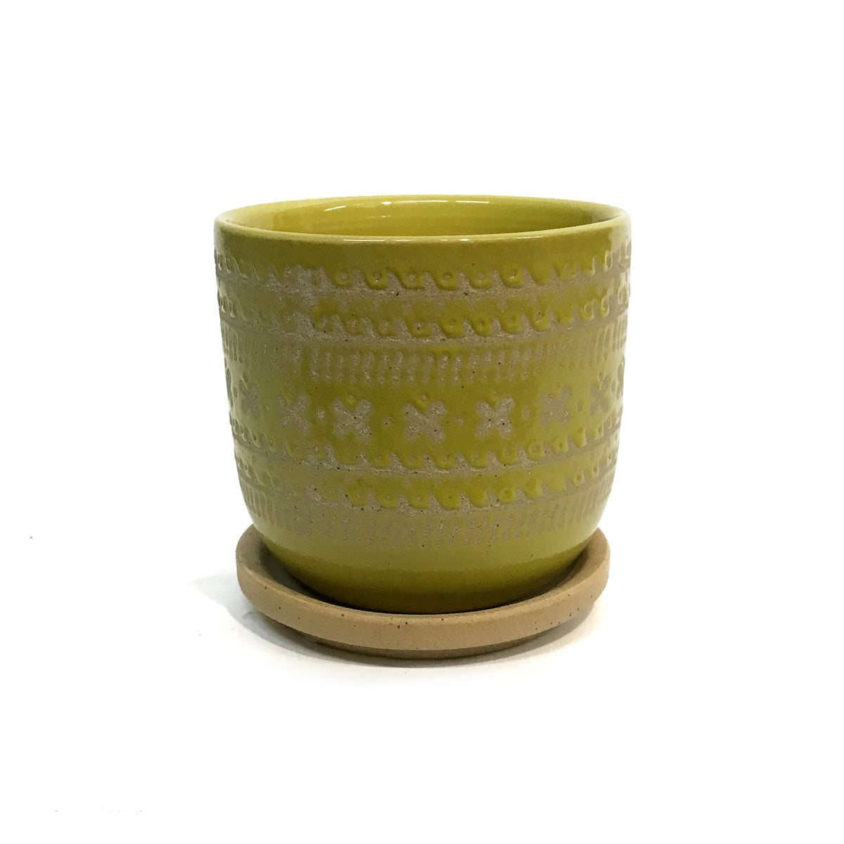 Pot W/ Saucer, Ceramic, Small, Yellow Sand